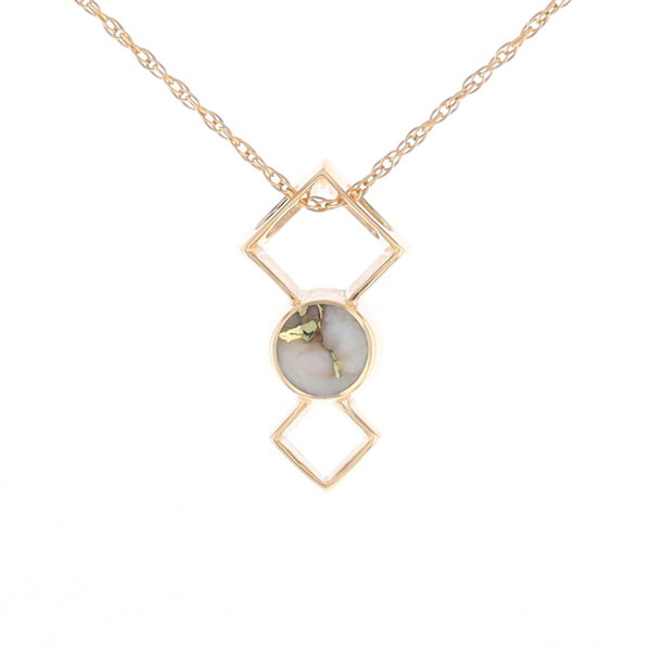 Gold Quartz Round Inlay Double Diamond Design Pendant