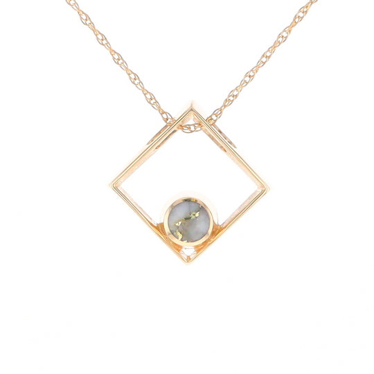 Open Square Gold Quartz Round Inlaid Pendant