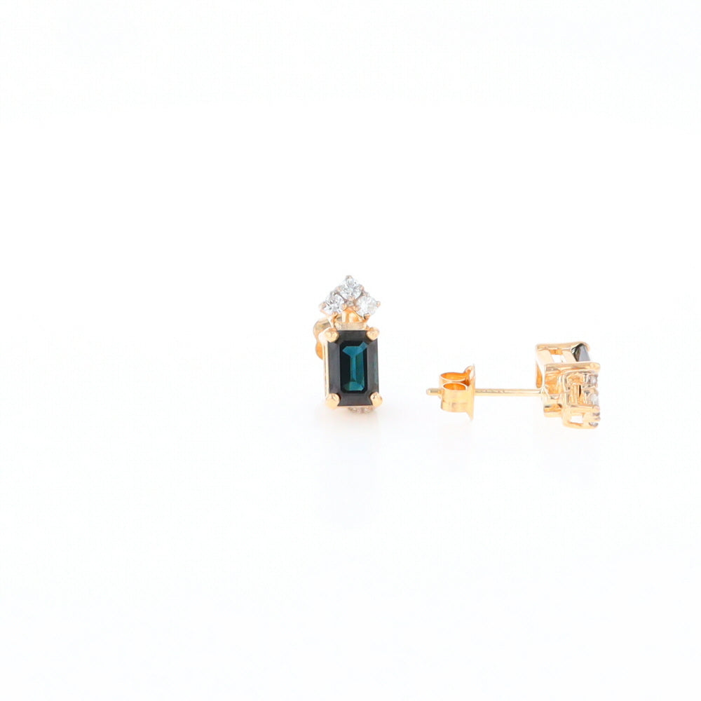 Rectangle Blue Sapphire Stud Earrings