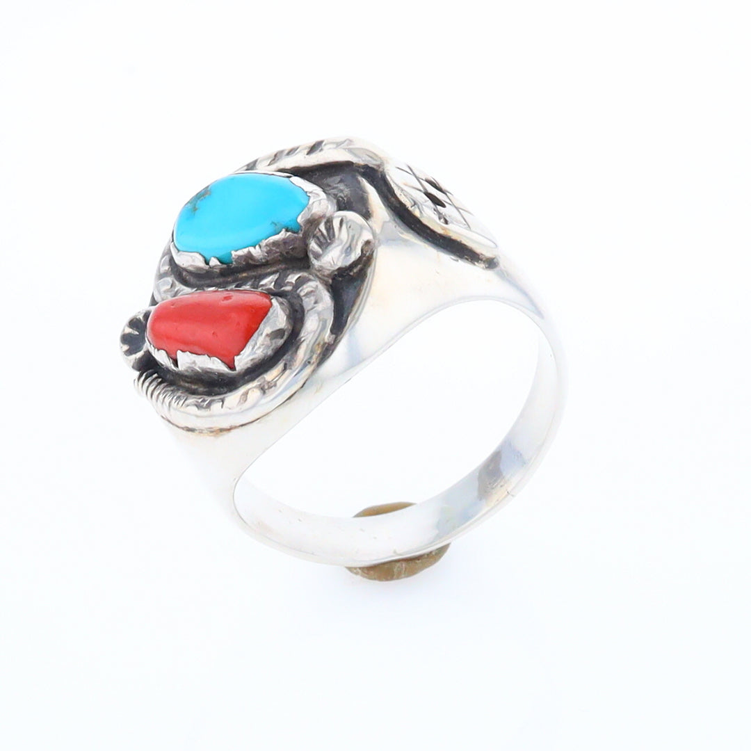 Coral and Turquoise Native Snake Ring