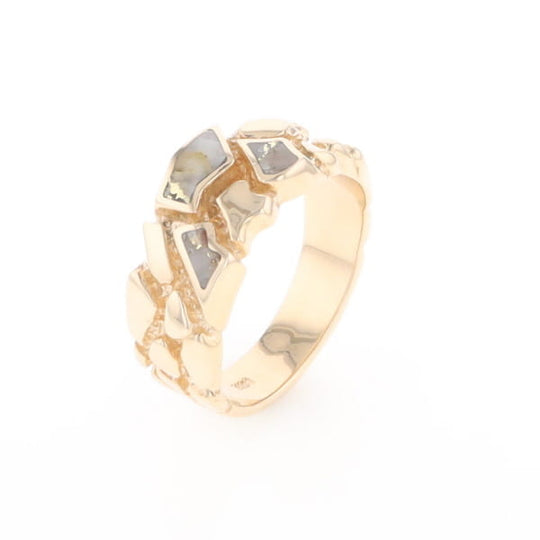 Gold Quartz Ring 3 Section Inlaid Nugget Design Band