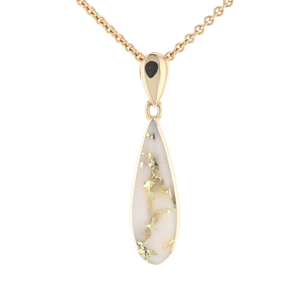 Gold Quartz Pendant Tear Drop Inlaid Design G2