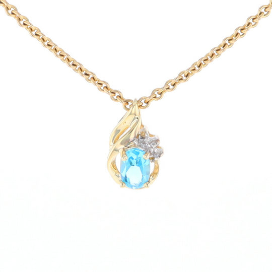 Pear Blue Topaz Diamond Pendant