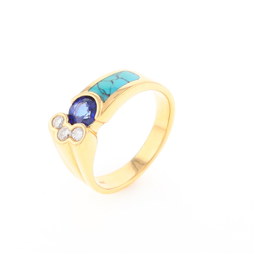 Turquoise Inlaid Ring with Sapphire and 0.23ctw Diamonds