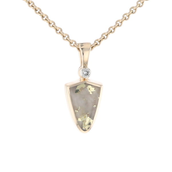Gold Quartz Pendant Shield Shape Inlaid Pendant with .02ct Diamond