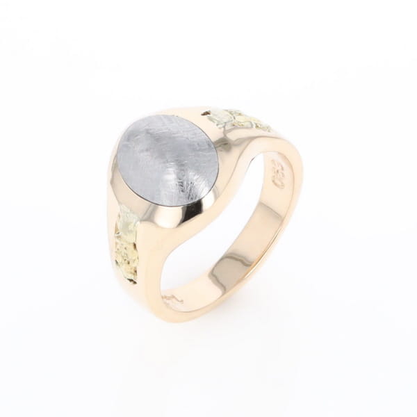 Oval Meteorite Inlaid Ring with Natural Gold Nuggets