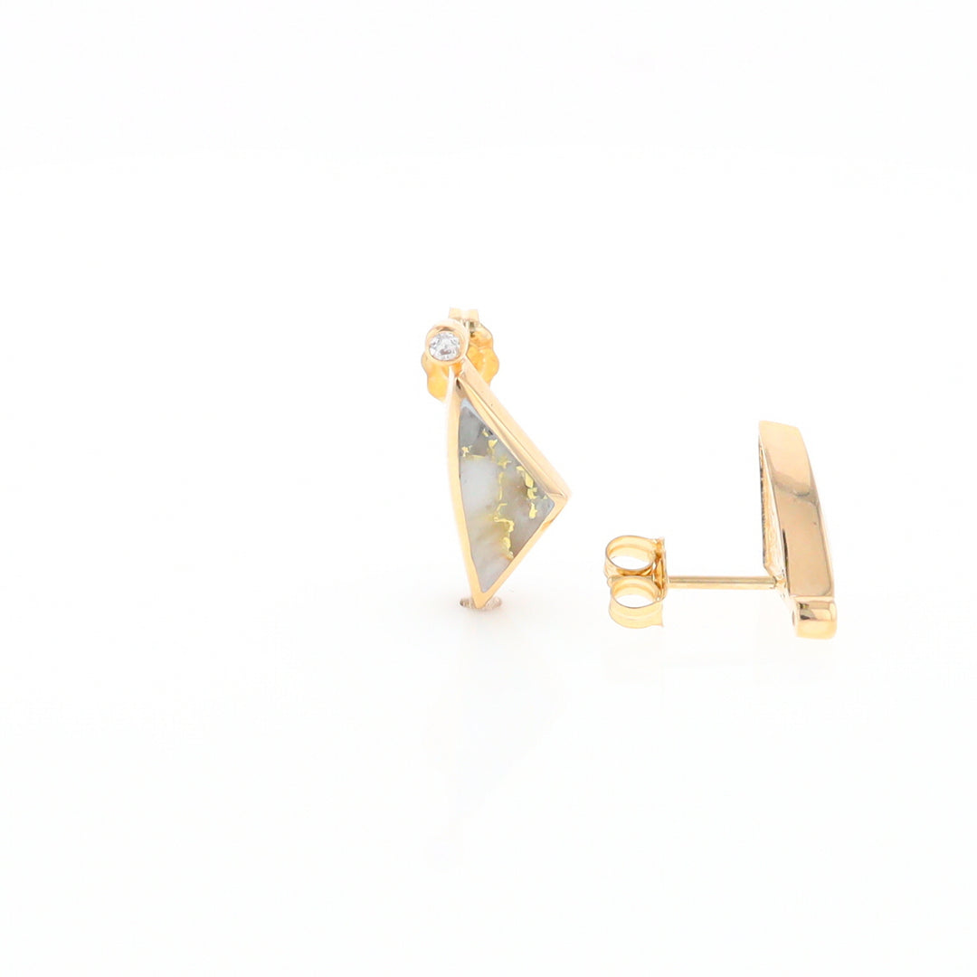 Gold Quartz Earrings Triangle Shape Inlaid with .04ct Round Diamonds - G2