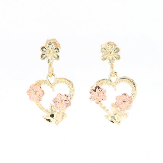 Black Hills Gold Heart & Flower Drop Earrings