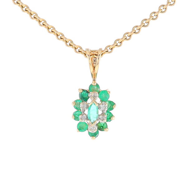 Marquise Shaped Emerald and Diamond Pendant