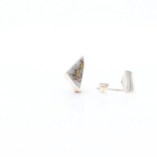 Sterling Silver Gold Quartz Inlaid Triangle Stud Earrings - G3