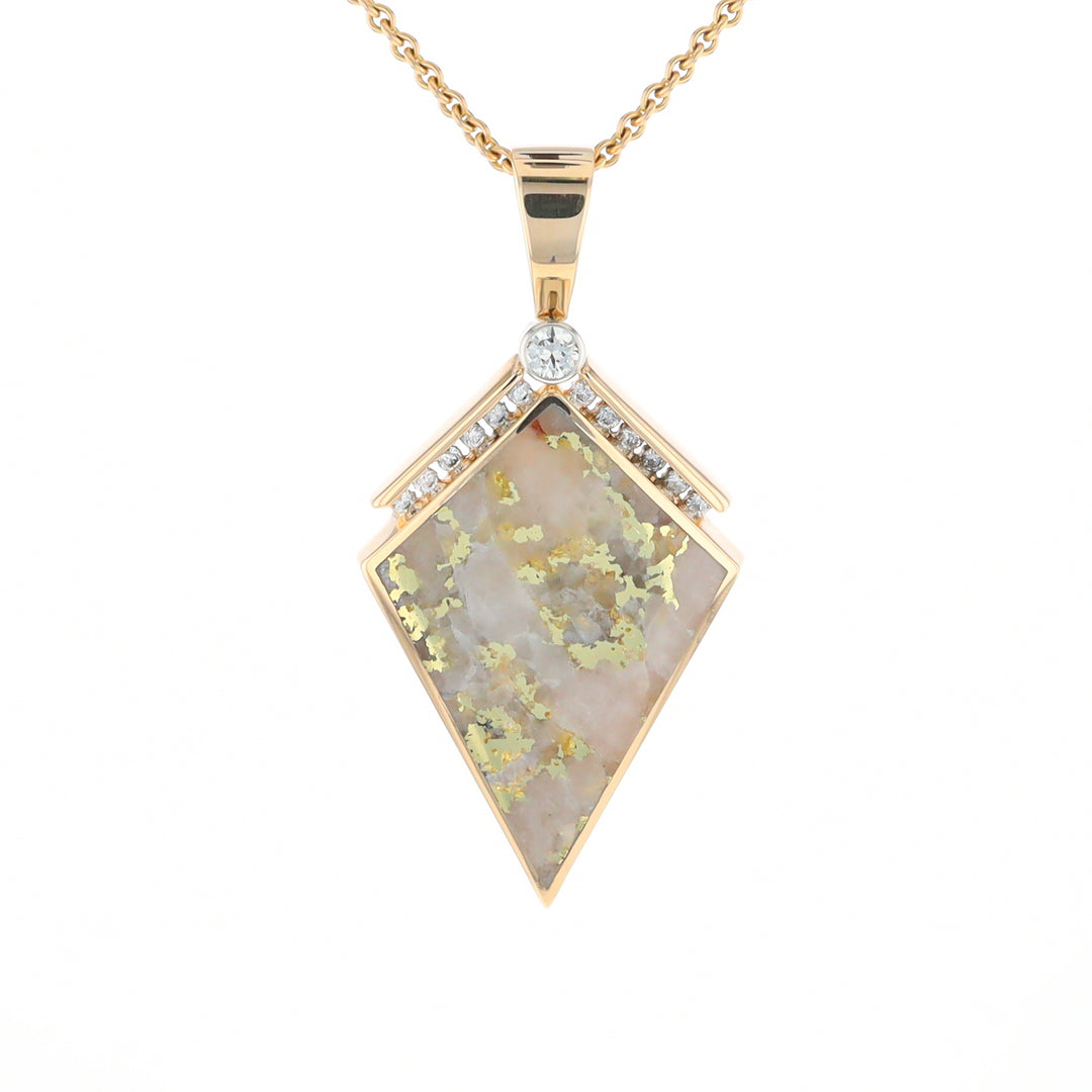 Gold Quartz Kite Shape Inlaid Pendant with .27ctw Diamonds