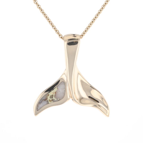 Whale Tail Natural Gold Quartz Single Side Inlaid Pendant