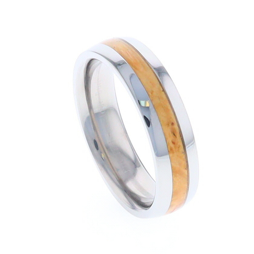 Titanium Hard Wood Inlay Men's Ring