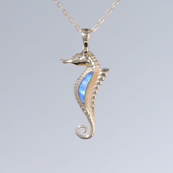 Opal Pendant Inlaid Realistic Sea Horse Design