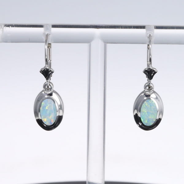 Opal Earrings Oval Inlaid Design Lever Backs