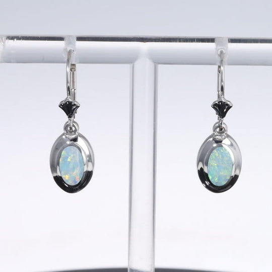 Opal Earrings Oval Inlaid Design Lever Backs