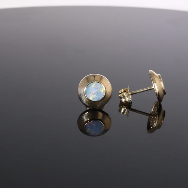 Opal Earrings Round Inlaid Design Studs