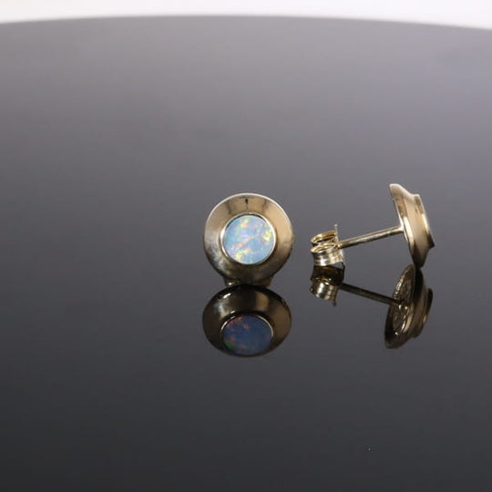 Opal Earrings Round Inlaid Design Studs