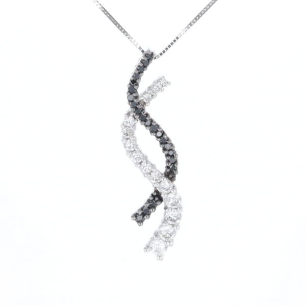 Ribbon Necklace With Black and White Diamonds