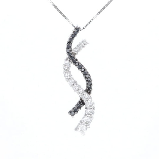 Ribbon Necklace With Black and White Diamonds