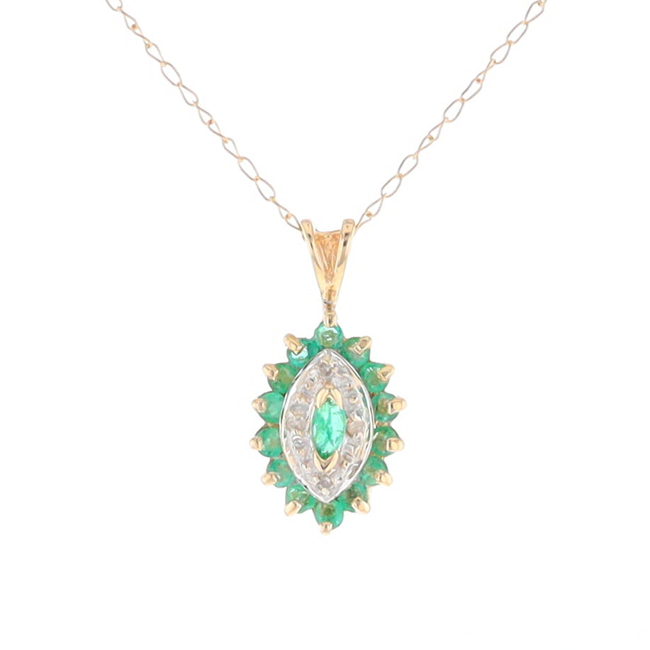 Marquise Cluster Emerald and Diamond Necklace