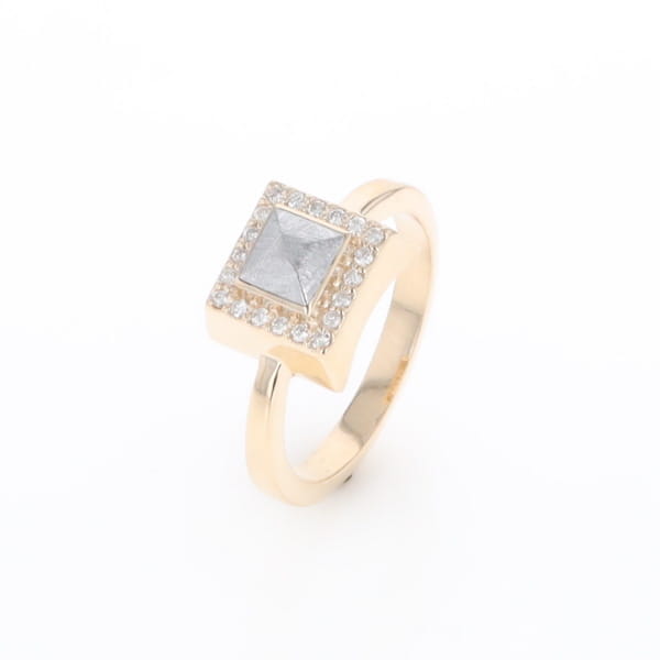 Meteorite Ring Square Inlaid Halo .14ctw Diamonds Design