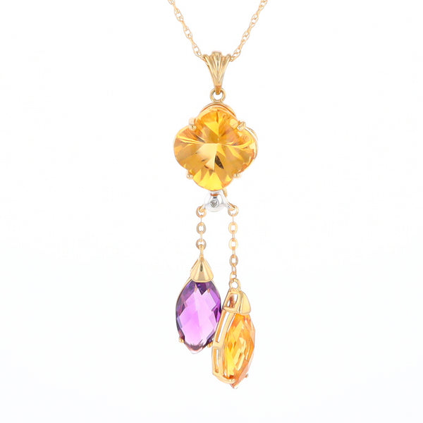 Cabochon Citrine and Amethyst Clover Tassel Pendant