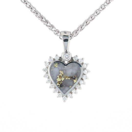 G2 Gold Quartz Pendant Heart Inlaid .21ctw Diamond Halo Design Pendant