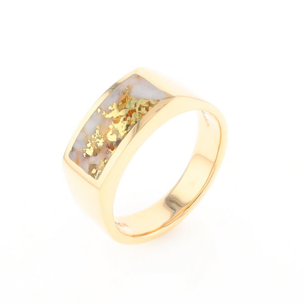 Gold Quartz Ring Rectangle Inlaid Design