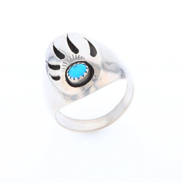 Mens Native Turquoise Bear Claw Ring