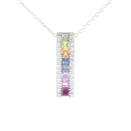 Multi-color Sapphire Necklace with Diamond Accents