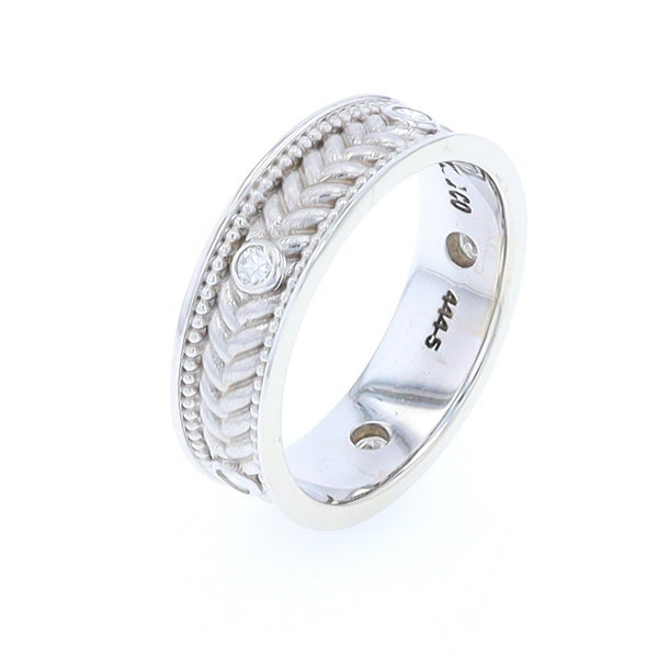 Braided White Gold Men's Ring with Diamond Accents