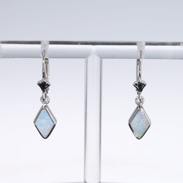 Opal Earrings Diamond Shape Inlaid Design Lever Backs