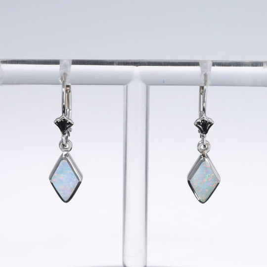 Opal Earrings Diamond Shape Inlaid Design Lever Backs