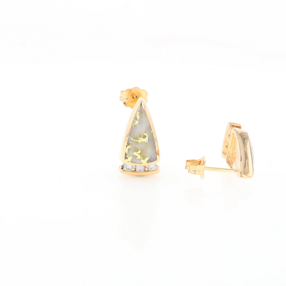 G1 Gold Quartz Earrings Triangle Shape Inlaid Design with .12ctw Diamonds