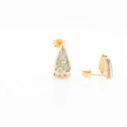 G1 Gold Quartz Earrings Triangle Shape Inlaid Design with .12ctw Diamonds