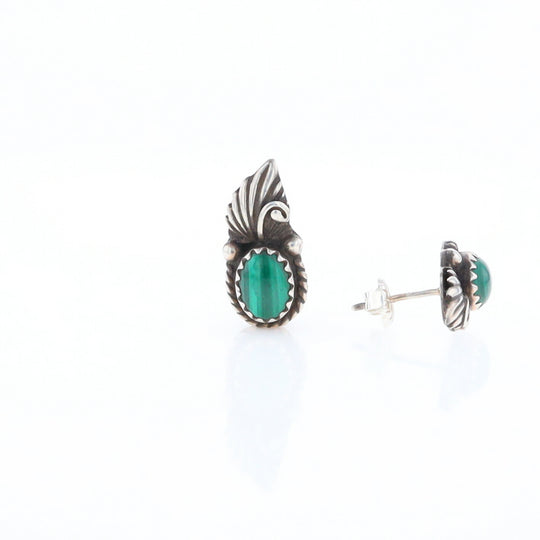 Malachite Feather Stud Earrings