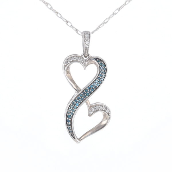 Blue and White Diamond Double Open Heart Pendant with 16" Singapore Chain