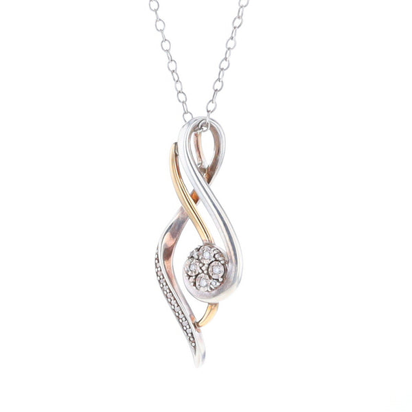 Sterling Silver and 10K Gold Diamond Infinity Swirl Necklace