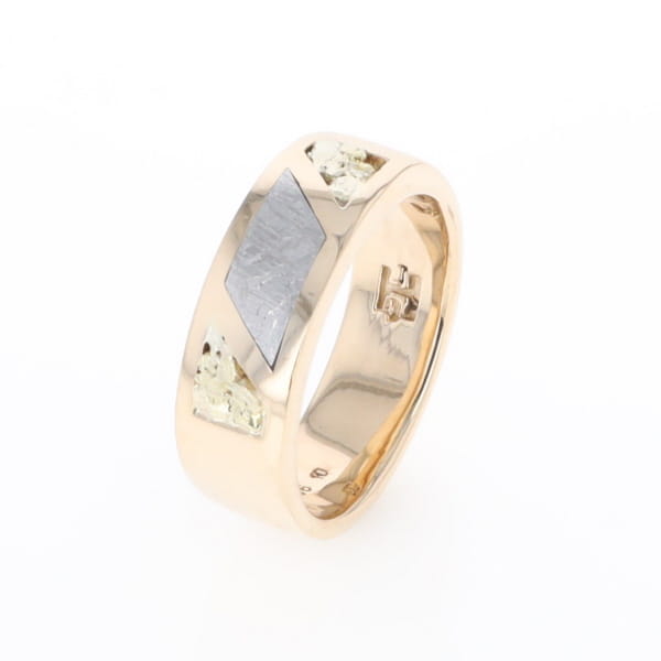 Meteorite Ring, Center Inlaid & Natural Nugget Sides