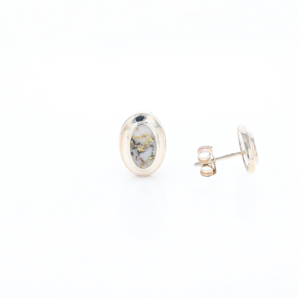 Sterling Silver Gold Quartz Inlaid Oval Stud Earrings - G3