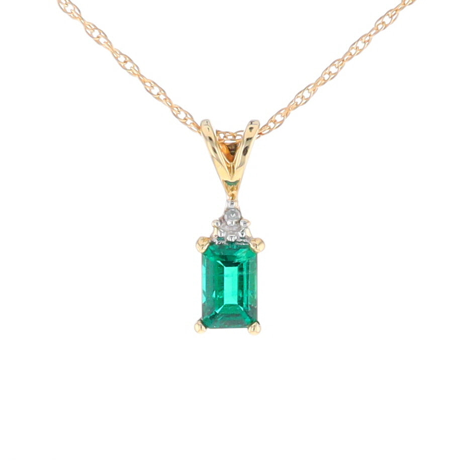 Synthetic Emerald Pendant with Diamond Accents