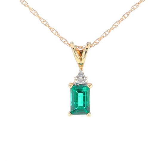 Synthetic Emerald Pendant with Diamond Accents