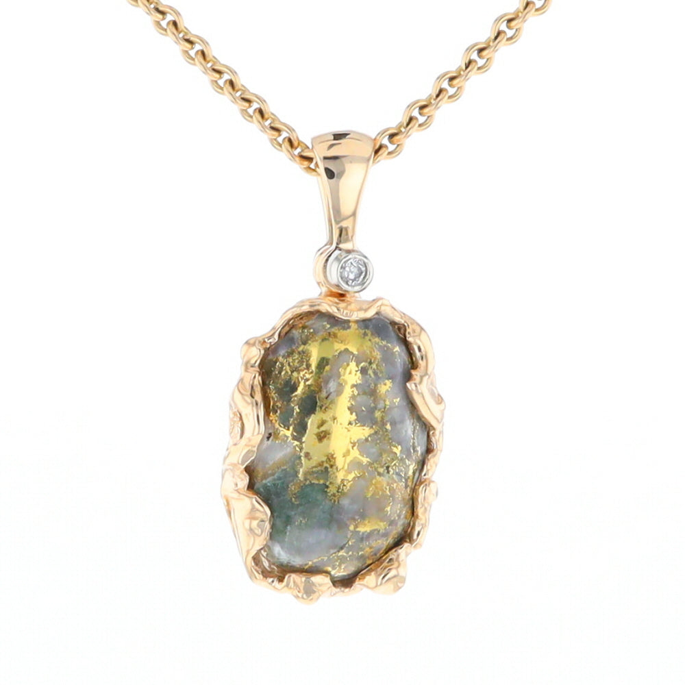 Serpentine & Gold Quartz Freeform Pendant