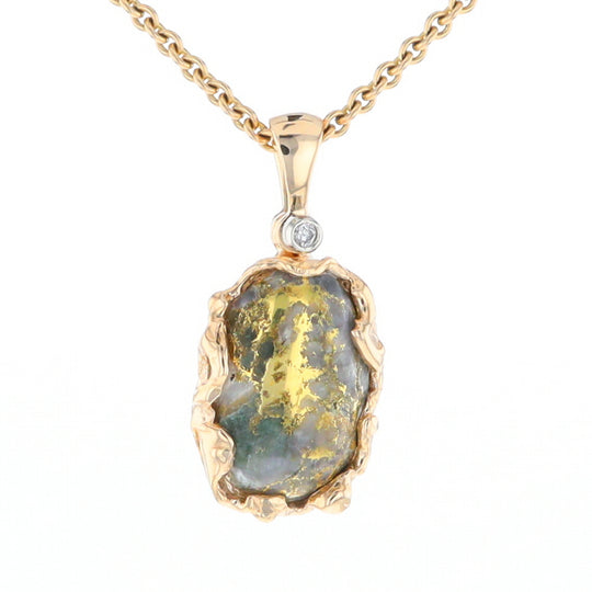 Serpentine & Gold Quartz Freeform Pendant