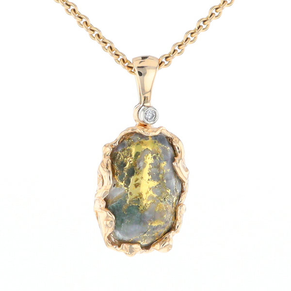 Serpentine & Gold Quartz Freeform Pendant