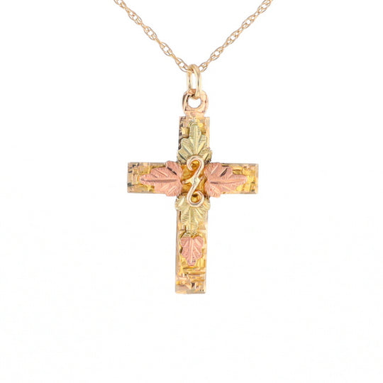 Black Hills Gold Green & Rose Leaf Cross