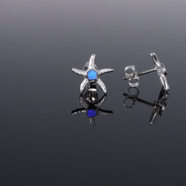 Opal Earrings Inlaid Realistic Star Fish Design