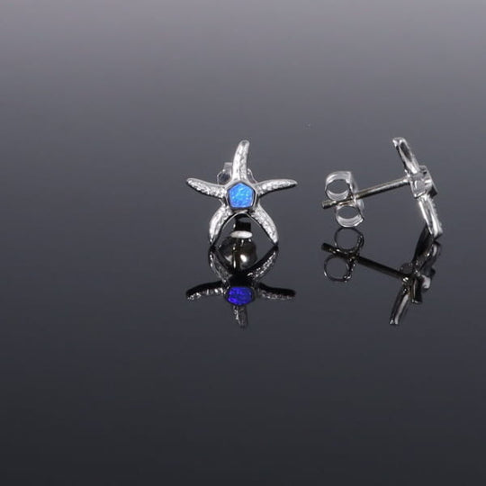 Opal Earrings Inlaid Realistic Star Fish Design