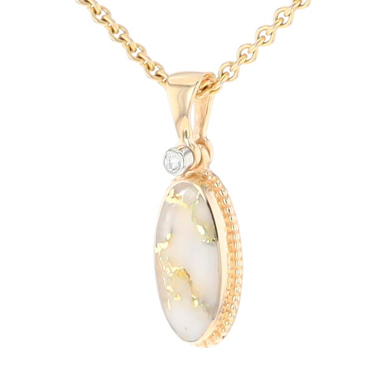 Gold Quartz Small Milgrain Oval Pendant